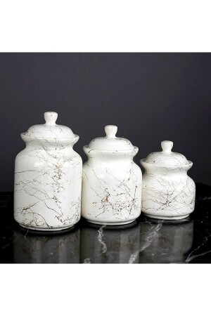 3 Boy Mermer Desenli Lüks Çay Şeker Tuz Saklama Kavanoz Seti(bakliyat Kavanozu) 1828 - Akkoyunlu home