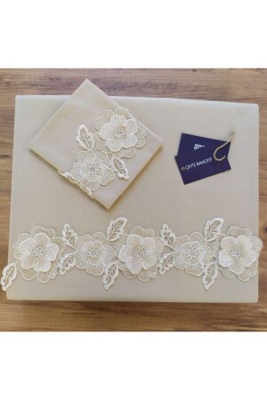 3 Boyutlu Gülşen Cappuccino Fransız Güpürlü Çift Kişilik Nevresim Takımı NVR6543 - Çeyiz Bahçesi