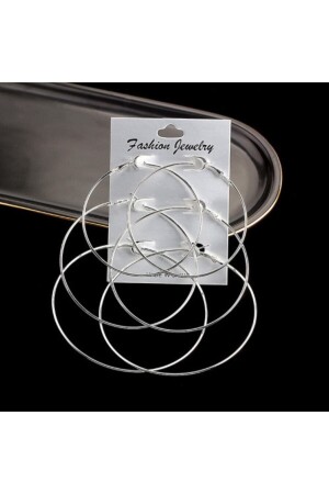 3 Çift Büyük Boy Halka Gümüş Renk Küpe - Design Look