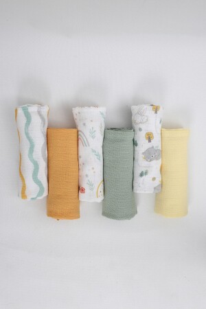 3 Farklı Renk Ve 3 Farklı Desen Ile 6'lı %100 Pamuk Çok Amaçlı Müslin Bez , Örtü , Battaniye Seti ZTC100 - LUCKKA