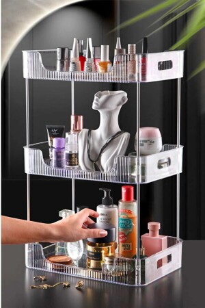 3 Katlı Kristal Makyaj Organizeri Çok Amaçlı Dekoratif Kozmetik Takı Aksesuar Düzenleyici Banyo Rafı - Tugomer