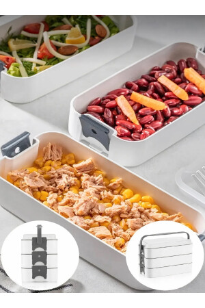 3 Katlı Taşınabilir Yemek Kabı – Lunch Box Diyet Beslenme Saklama Kabı Çatal Kaşıklı KAT-KAT - 1
