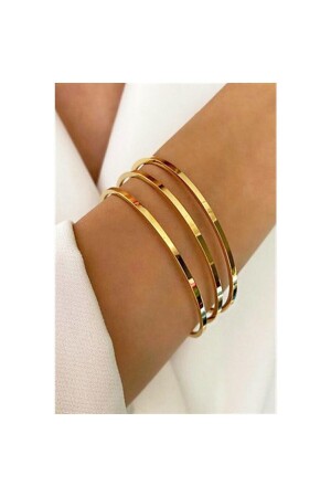 3 Lü Çelik Gold Altın Kaplama Ajda Bilezik Seti 22 Cm 65 Mm - Arus