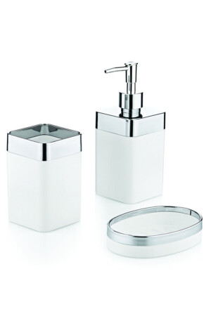 3 Parça Akrilik Metalize Kaplamalı Banyo Seti Beyaz GM00201 - 2