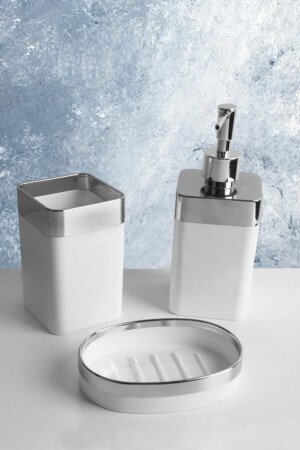 3 Parça Akrilik Metalize Kaplamalı Banyo Seti Beyaz GM00201 - 3