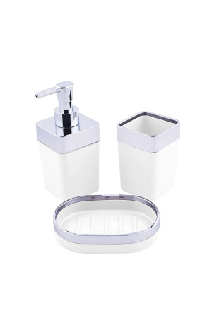 3 Parça Akrilik Metalize Kaplamalı Banyo Seti Beyaz GM00201 - 4
