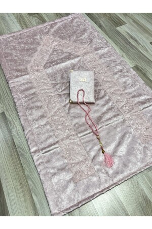 3 Parça Fransız Güpür İşlemeli Kadife Çeyizlik Gelin Seti Seccadesi - Ayhanhome