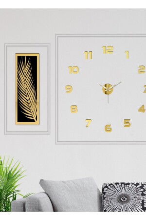 3 Parçalı Duvar Saati Seti, Akrilik Pleksi Aynalı Palmiye Yapraklar Ve Duvar Saat wf-saat-palmroma - 2