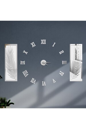 3 Parçalı Duvar Saati Seti, Akrilik Pleksi Aynalı Palmiye Yapraklar Ve Roma R. Saat wf-saat-palmroma - 1
