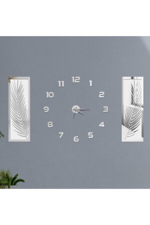 3 Parçalı Duvar Saati Seti, Akrilik Pleksi Aynalı Palmiye Yapraklar Ve Roma R. Saat wf-saat-palmroma - 1