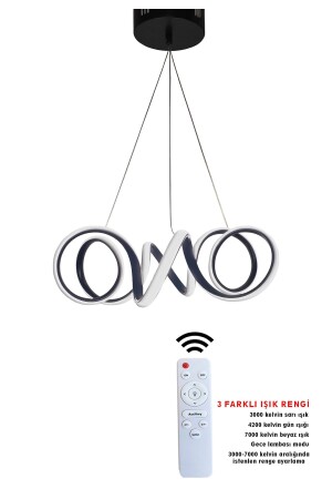 3 Renk Kumandalı Siyah Kıvrım Led Avize kıvrım21 - RSCOLLECTIONS