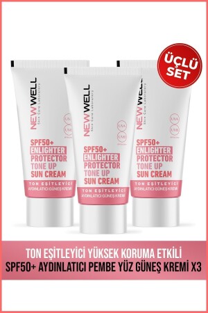 3 Stück Tone Equalizing High Protection Effective SPF50 Brightening Pink Face Sun Cream 50 ml - New Well