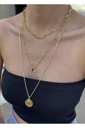 3-teilige goldene Kombinationshalskette für Damen - Takıtarzım