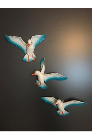 3-teilige türkis-weiße Möwen-Gartenbalkon-Wanddekoration - Pasifik Tasarım