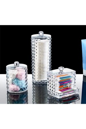 3-teiliger Diamant-Make-up-Wattestäbchen-Organizer – abgedeckte Kosmetik-Organizer-Aufbewahrungsbox - Tugomer