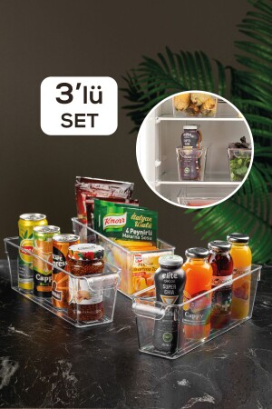 3-teiliger Kühlschrank-Organizer – transparenter Kühlschrank-Organizer innen, 10 x 32,5 x 10 cm, MCH-536 - Meleni Home