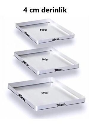 3-teiliges Baklava-Backofenblech aus Aluminium (25 x 35, 30 x 40 und 35 x 45 cm), 25 x 35, 30 x 40 und 35 x 45 cm - Yıldız çelik