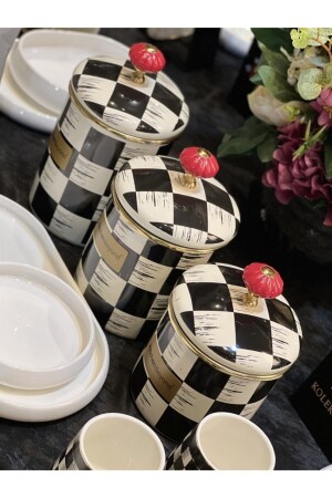 3-teiliges Emaille-Glas mit Schachbrettmuster, 14–16–18 cm - Onedekor