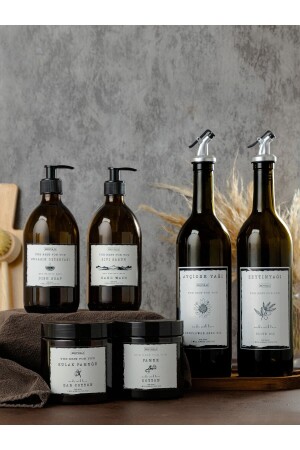 3-teiliges Set, 6 Stück, 250 ml, 2 Li-Glas-Flüssigseifenspender, 2 Li-Baumwollflasche, 2 Li-Glas-Öltopfflasche, 3lusabun - BÜYÜLÜ HOME