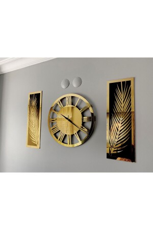 3-teiliges Wanddekorationsset mit Palme und VIP-Uhr aus verspiegeltem Plexiglas - Wooden Factory