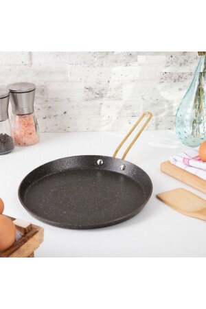 30 Cm Gold Stone Kısa Kenarlı Krep Tava- Non-stick Krep Omlet Tavası 30 Cm (ÇELİK ÇUBUK KULP) - Evren