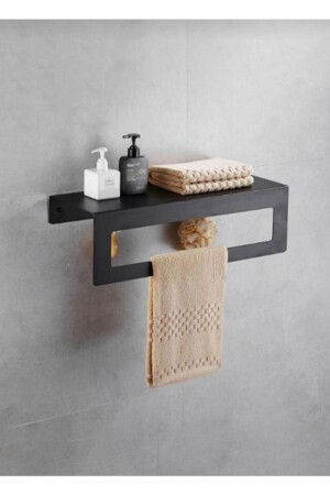 30 Cm Siyah Raflı Havlu Askısı- Metal Raflı Havluluk- Mutfak- Banyo Raflı - Şimşekproduct