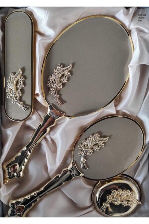 301 Gelin Ceyizlik Hediyelik Ayna Tarak Seti 2 Yapraklı - Camomile