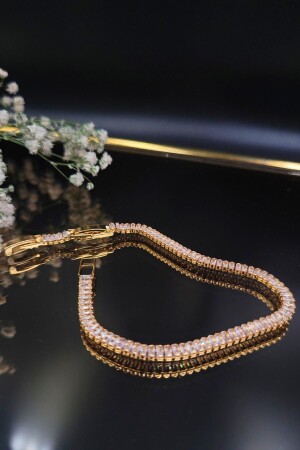 316 L. Çelik Kararmaz Zirkon Baget Taşlı Su Yolu Bileklik Gold - Dg Aksesuar