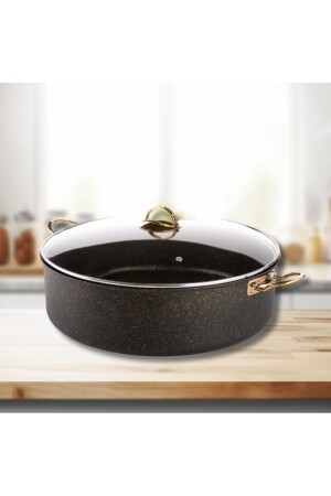 34 Cm Gold Stone Maksi Basık Tencere- Non-stick Pilav Karnıyarık Tenceresi 6-2 Lt - Evren