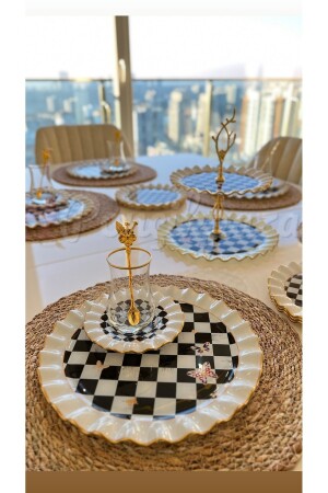 34 Parça 6 Kişilik Black Moss Kahvaltı Pasta Servis Sunum Seti - Poncikpazar