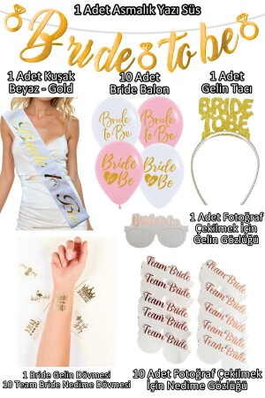 35 Parça Gold Bride To Be Seti Bekarlığa Veda Partisi Malzemeleri Kuşak Dövme Taç Balon Yazı Süsleri - Huzur Party Store