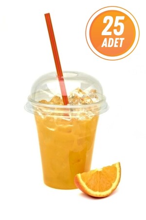 350 cc Pet Plastik Milkshake Limonata Bardağı Kapaklı Pipet Dahil 25 Adet - Eliz Party
