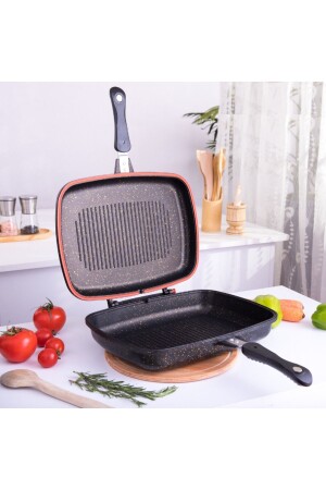 36 Cm Gold Stone İkiz Grill Tava- Çift Taraflı Izgara Grill Pan - Evren