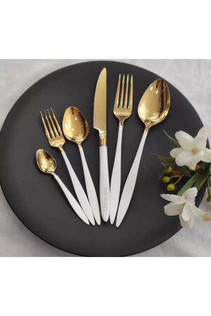 36 Parça Carmen Beyaz Gold Çatal Kaşık Bıçak Seti CMDSGYÇ22 - BRONDOFF