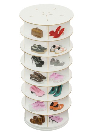 360° Dönen Ayakkabı Rafı -Yuvarlak- Dönen Ayakkabı Kulesi - Mionte Flat-Pack