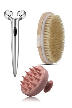 3d Cilt Sıkılaştırıcı Yüz Masaj Aleti - Doğal At Kılı Selülit Fırçası Ve Duş Masaj Tarağı Pembe - Welta