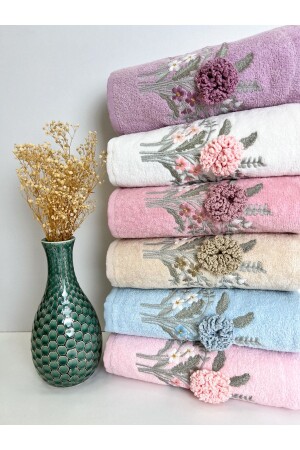 3d Elişi Çiçek Nakışlı 6'lı 50x90 El Yüz Havlu Seti ELİŞİ *3d*ÇİÇEK - AYHANHOME