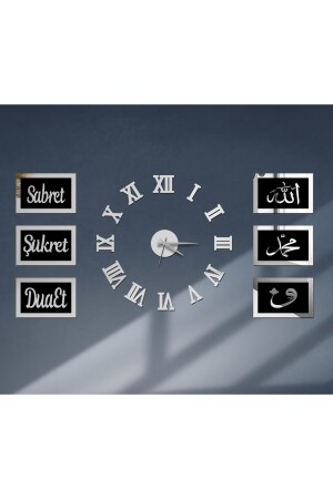 3d Roma Rakamlı Saat Ve Sabret Şükret Dua Et Allah Muhammed Vav Pano Set (siyahgümüş) 6LISET-ROMA-A - 1