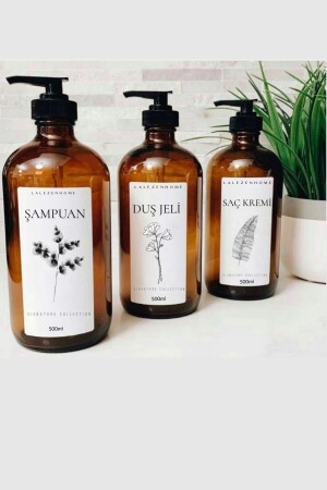 3er-Pack Amber Flower Shampoo, Duschgel und Spülung, beschriftete Plastikflasche 500 ml - Lalezen Home