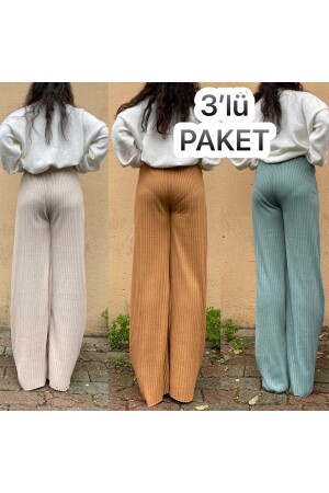 3er-Pack Damen-Pyjamahose aus gestreifter gekämmter Baumwolle aus Cord, Beige, Senf, Mintgrün, BM. CordedBottom. 3some - 3