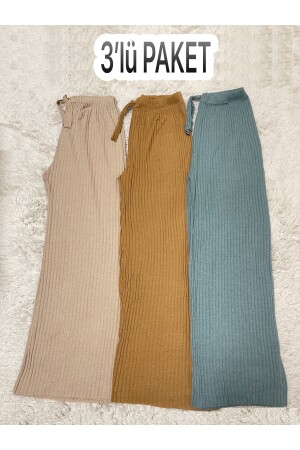 3er-Pack Damen-Pyjamahose aus gestreifter gekämmter Baumwolle aus Cord, Beige, Senf, Mintgrün, BM. CordedBottom. 3some - 6