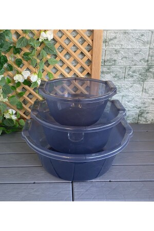 3'lü Badya Set Antrasit Renk Yuvarlak Bulaşık Leğen Plastik Badya Erzak kabı 3'lüBadLeğenYuv - Gerçektrend