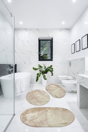 3'lü Banyo Halısı Paspası Oval Peluş Klozet Takımı-bej 60x90(ELİPS)-50x60(ELİPS)-60x60(YUVARLAK) BSLYBANYO3LÜ - BESELY