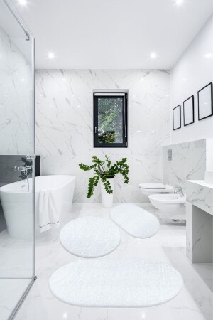 3'lü Banyo Halısı Paspası Oval Peluş Klozet Takımı-beyaz 60x90(ELİPS)-50x60(ELİPS)-60x60(YUVARLAK) BSLYBANYO3LÜ - BESELY