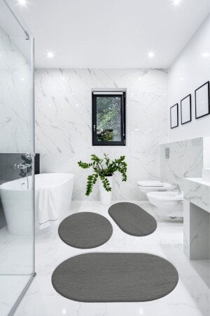 3'lü Banyo Halısı Paspası Oval Peluş Klozet Takımı-koyu Gri 60x90(ELİPS)-50x60(ELİPS)-60x60(YVRLK) BSLYBANYO3LÜ - BESELY
