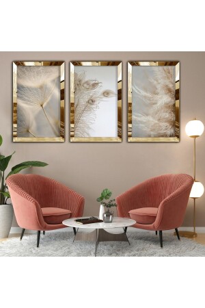 3'lü Gold Pleksi Kenar Kolaj Çizim Tablo - Zevahir Mobilya Dekorasyon