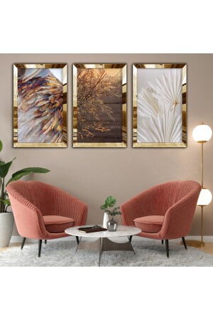 3'lü Gold Pleksi Kenar Kolaj Çizim Tablo - Zevahir Mobilya Dekorasyon