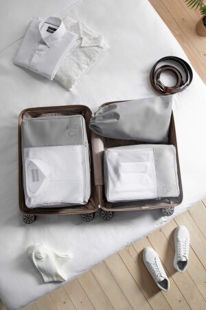 3'lü Gri Valiz Düzenleyici Bavul Içi Organizer Set - Ocean Home Textile