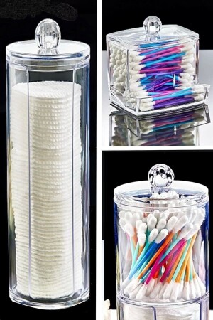 3'lü Makyaj Organizer Set - Makyaj Pamukluğu Kulak Çubuğu Düzenleyici - Kapaklı Kozmetik Organizer - Tugomer