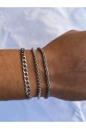 3'lü Örme Burgu Fıgaro Model Ünisek Bileklik Set 21 cm - Mekkanmoda